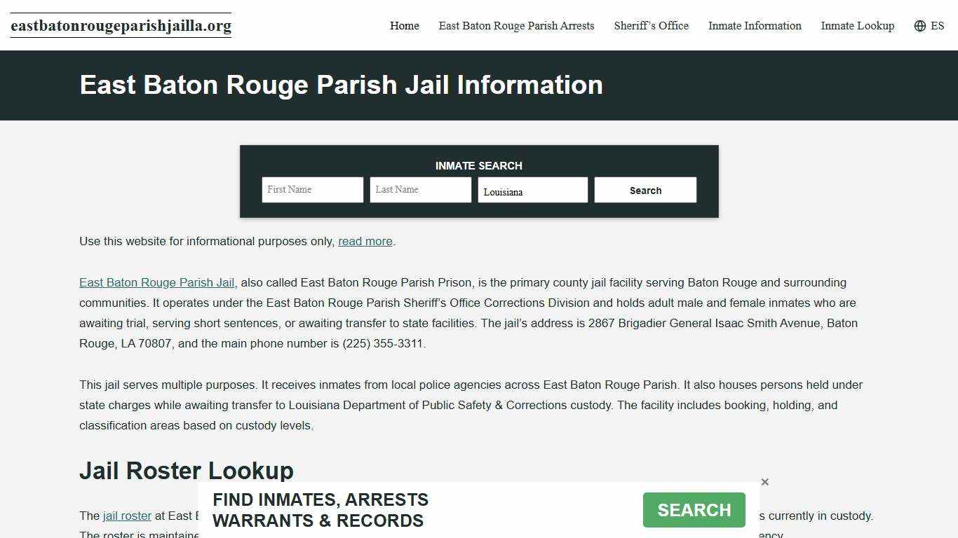 East Baton Rouge Parish, LA Jail Roster, Inmate Info